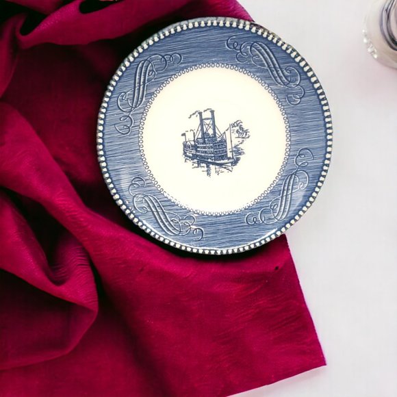 Currier & Ives Blue Flat Cup and Saucer Set Set - Picture 4 of 6